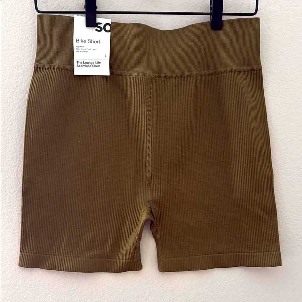 SO High Life Seamless Green Bike Shorts High-Waisted Stretch Size Large